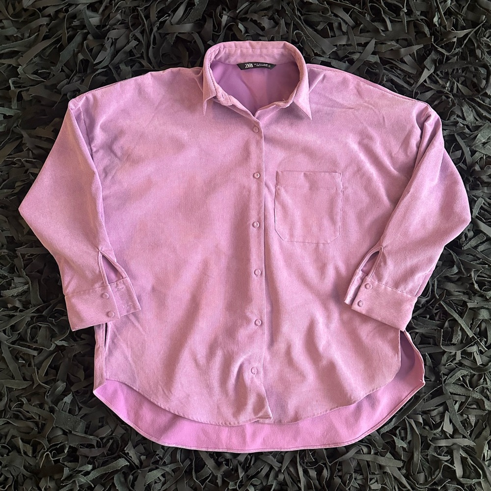 Zara Tailored Pink Corduroy Button-Up Shirt (Size S)